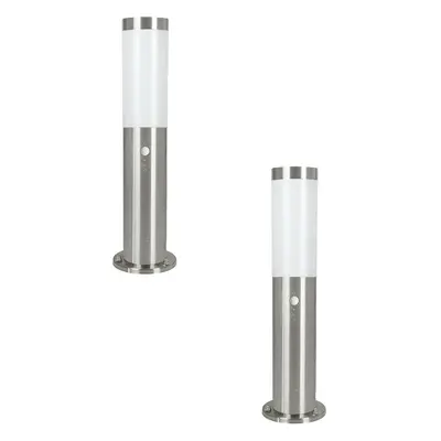 2 PACK IP44 Outdoor Bollard Light & PIR Sensor Stainless Steel 450mm Lamp Post