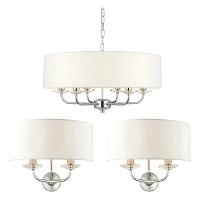 6 Bulb Ceiling Pendant Lamp & 2x Matching Twin Wall Light Modern Bright Nickel