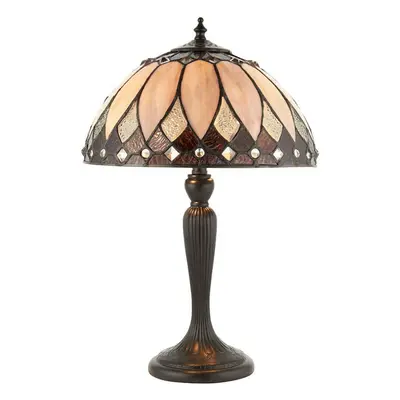 Tiffany Glass Table Lamp Light Dark Bronze & Rich Cream Art Deco Shade i00179