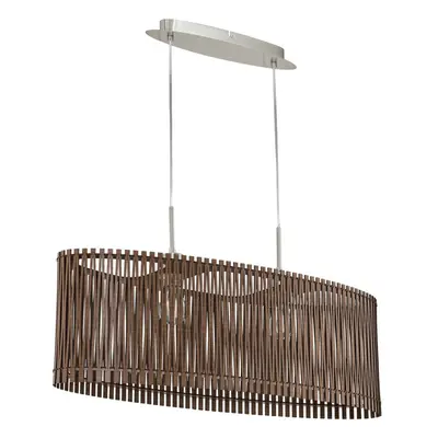 Pendant Ceiling Light Colour Satin Nickel Shade Brown Wood Bulb E27 2x60W