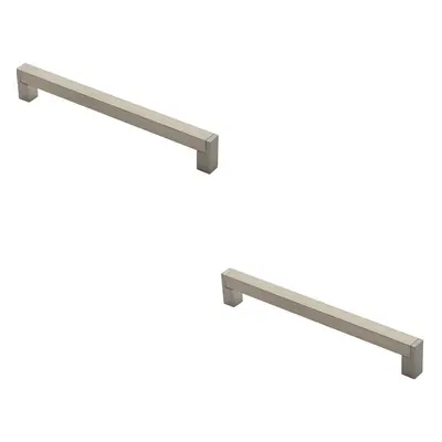 2x Square Section Bar Pull Handle x 15mm 224mm Fixing Centres Satin Nickel