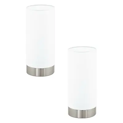 2 PACK Table Lamp Colour Satin Nickel Shade White Fabric Touch On/Off E27 1x40W