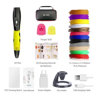 (yellow, AU Plug) 3D Printing Pen With Colors Pla Filament Support Abs/pla Filament Kids Diy Dra