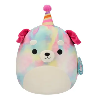 Squishmallows Original 12-Inch Delenne Rainbow Tie-Dye Dog with Party Hat - Official Jazwares Pl