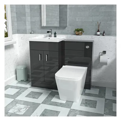 Nes Home Dark Grey 1000mm Freestanding Vanity WC Unit & Rimless BTW Toilet Flat Pack