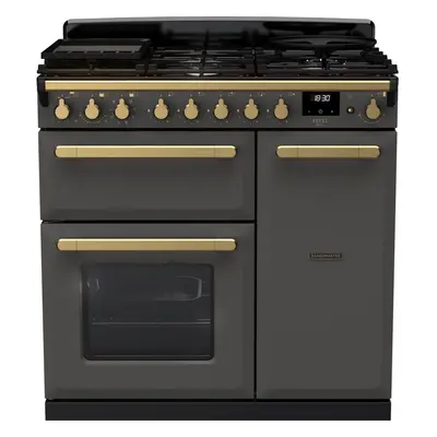 Rangemaster Estel Deluxe ESDL90DFPSLT/AB1 90cm Dual Fuel Range Cooker - Slate / Antique Brass - 