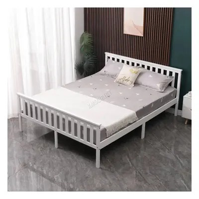 (Double, White) WestWood Single Double King Bed Solid Pine Frame Bedroom Footboard Grey White