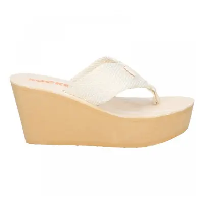 (6 (Adults')) Diver Webbing | Cream | Ladies Platforms Wedge Flip-Flops