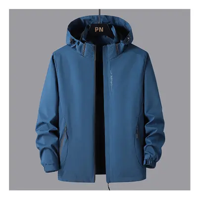 (Oil blue, 4XL (84kg-92kg)) New Hiking Jackets Mens Waterproof Clothes Reflective Windbreaker Hu