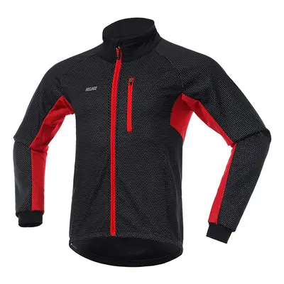 (Red, L) Winter Cycling Jacket Men Thermal Fleece Cycling Jacket Windproof Waterproof Warm Bicyc