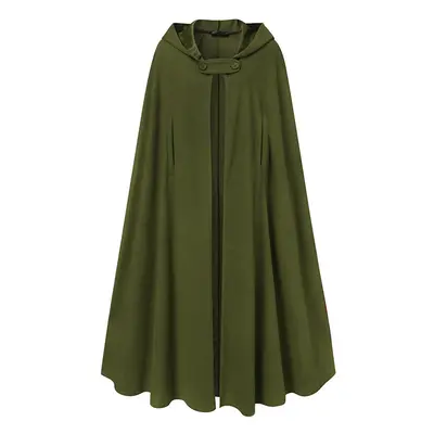 (army green, 4XL) Women Stylish Long Cape Cloak Hooded Wool Blend Cloak Coat Autumn Hoodies Ponc