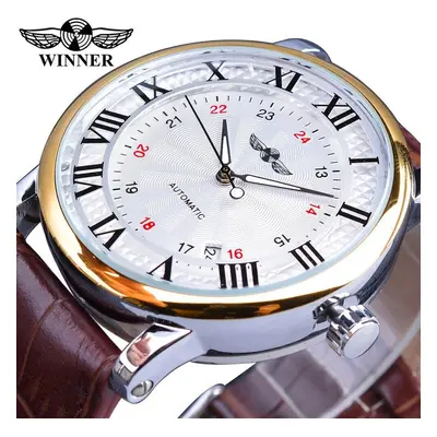 (gold) Winner Rome Number Fashion Men Brand Sport Wristwatches Self Wind Automatic Mechanical Ca