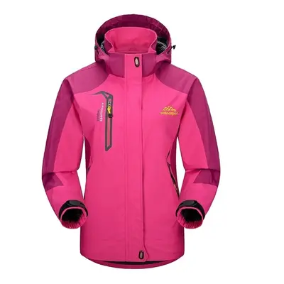 (Rose Red Jacket, Asian Size xl) Outdoor Waterproof Hiking Jacket Set Women Spring Autumn Breath