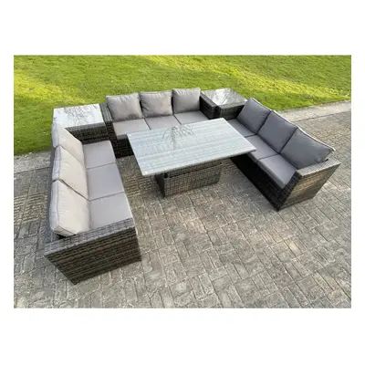 Fimous U Shape Rattan Gardern Furniture Dining Sofa Set Adjustable Rising Dining Table With Side