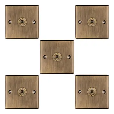 5 PACK Gang Single Retro Toggle Light Switch ANTIQUE BRASS 10A Way Plate