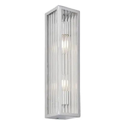 Bathroom Wall Light Fitting - Chrome Plate & Ribbed Glass Shade - Twin Lamp