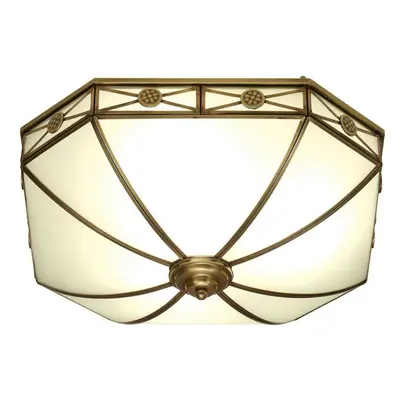 Luxury Flush Ceiling Light Antique Brass & Frosted Glass Traditional Pattern