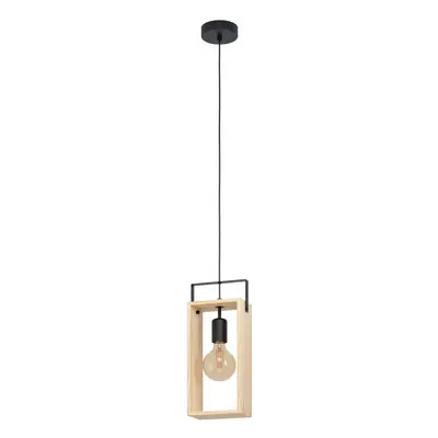 Hanging Ceiling Pendant Light Black & Natural Wood Frame x 40W E27 Bulb