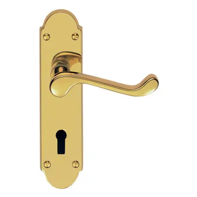 PAIR Victorian Upturned Handle on Lock Backplate x 42mm Polished Brass