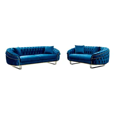 (Blue) Royal Modern Design Plush Velvet 3+2 Sofa Set