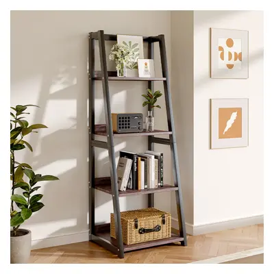 5-Tier Industrial Wooden Open Shelf Ladder Bookcase