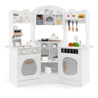 Corner Wooden Play Kitchen Toddler Kitchen Playset With Sounds-White