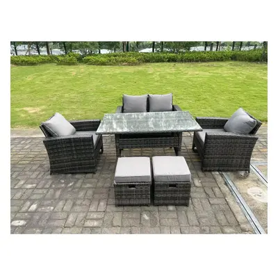 Fimous Seater Outdoor Dark Grey Mixed High Back Rattan Sofa Double Sofa Dining Table Set Garden 