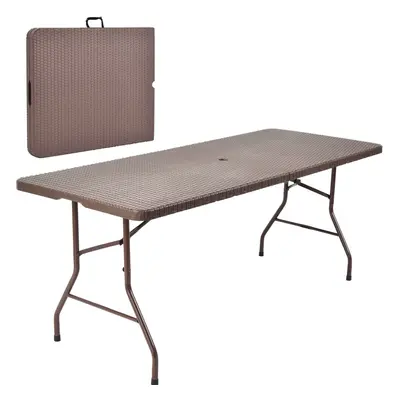 182 CM Center Folding Table Portable Plastic Table w/ Rattan Design