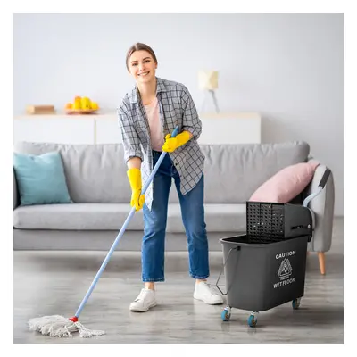 HOMCOM 20L Mop Bucket with Wringer Handle on Wheels for Floor Cleaning Black