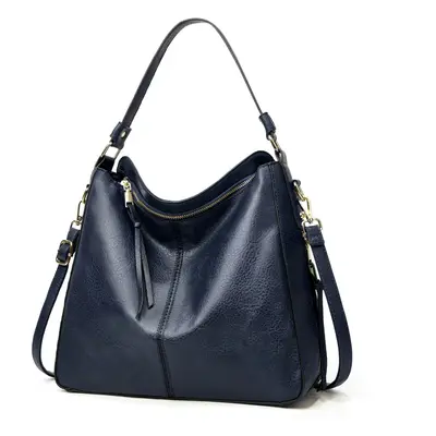 (dark blue) Women's PU Leather Tote Large-Capacity Handbag & Shoulder Bag