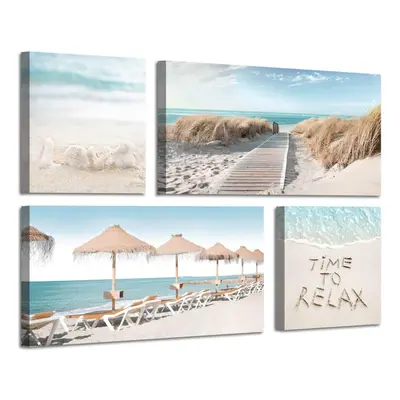 ARTISTIC PATH Beach Theme Canvas Artwork Prints: Sandybeach Pathway & Beach Chairs and Umbrella 