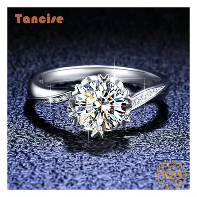 (silver, 10) Tancise Classic Sterling Silver Moissanite Ring Ladies Jewelry Wedding Promise Part