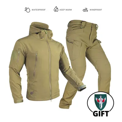 (LY YW Suit, XXXL) Tactical Jacket Fleece Winter Men Hiking Jackets Windbreaker Waterproof Soft 