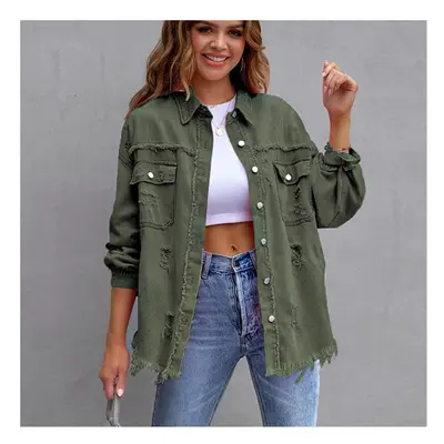 (QU411-11, S) Solid Casual Loose Denim Shirts For Women Autumn Vintage Women's Oversized Shirts 