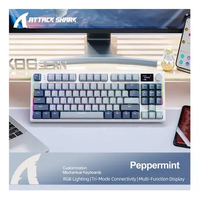 (Blue, White axis) K86 Wireless Hot-Swappable Mechanical Keyboard Bluetooth/With Display Screen 