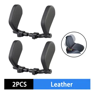 (2Pcs Black Leather) Car Seat Headrest Pillow Adjustable Car Headrest Pillow Travel Rest Sleep