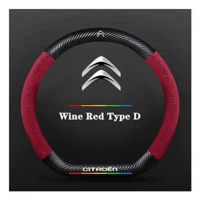 (Red Type D) Car Suede carbon fiber Non-slip steering wheel cover For Citroen C1 C2