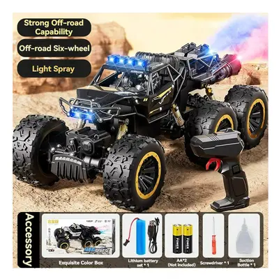 (38CM Black 6WD Spray) New 6WD Oversize Remote Control Car With Led Lights Spray 2.4G Radio RC C