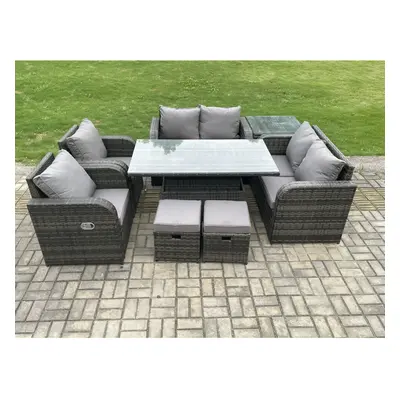 Fimous Outdoor Rattan Garden Furniture Set Patio Height Adjustable Rising lifting Dining Table L