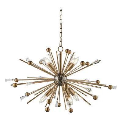 Large Multi Arm Ceiling Pendant Light - Antique Brass Rods - Bulb Fitting