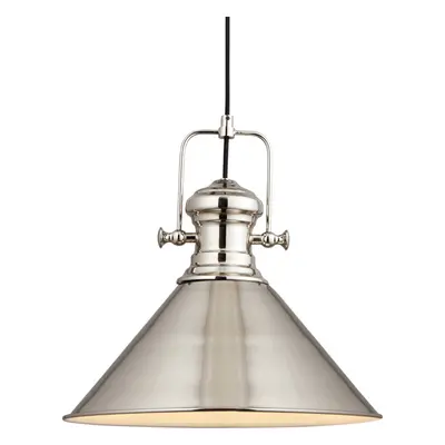 Minimalistic Light Ceiling Pendant Fitting - Polished Nickel & White Inner Shade