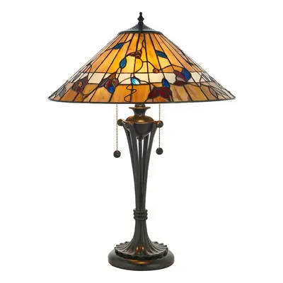 Tiffany Glass Table Lamp Light Dark Bronze & Rich Colours Floral Shade i00175