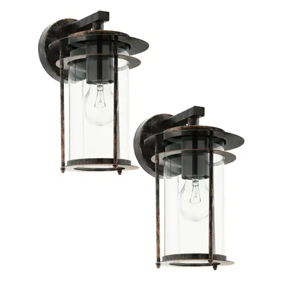 2 PACK IP44 Outdoor Wall Light Antique Copper & Glass Shade Lamp 1x 60W E27