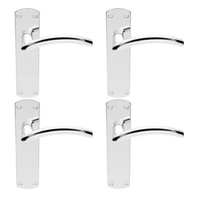 4x Arched Lever on Latch Backplate Door Handle x 42mm Polished Chrome