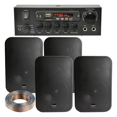 Bluetooth Sound System 4x Black 200W Wall Speakers - Channel Stereo Amplifier