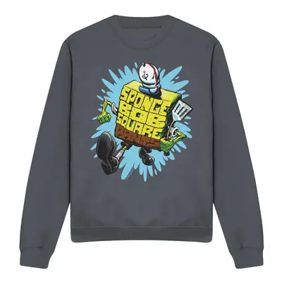 (L, Charcoal) SpongeBob SquarePants Unisex Adult Letter Sweatshirt