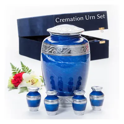 GR8 - Large Blue Marble Finish Cremation Urn with Small Keepsake Urns - Urn for Ashes Adult Male