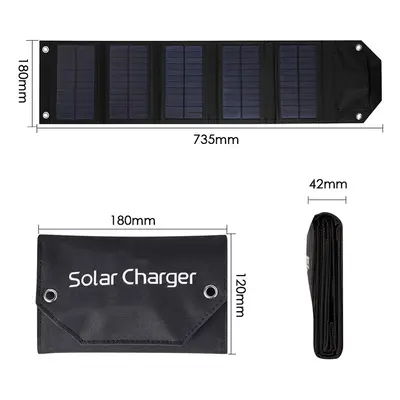 (Black) 100W Foldable Solar Panel Portable Solar Charger USB 5V Waterproof Solar Cell Outdoor Mo