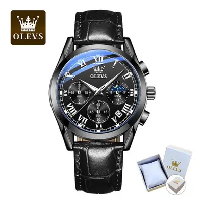 (Black) Olevs Waterproof Luminous Quartz Watch