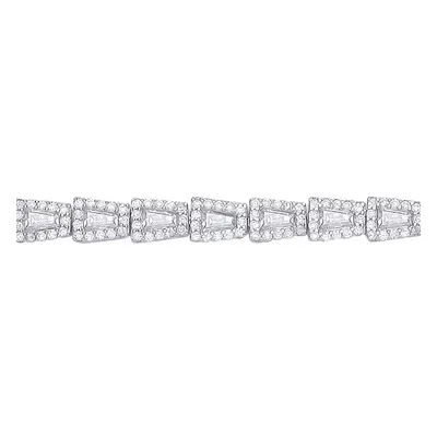 Jewelco London Ladies Rhodium Sterling Silver Baguette CZ Art Deco Trapezium Halo Cluster Tennis